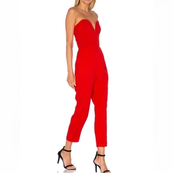 Amanda Uprichard Red Cherri deep V-neck Sweetheart Jumpsuit - Picture 3 of 16